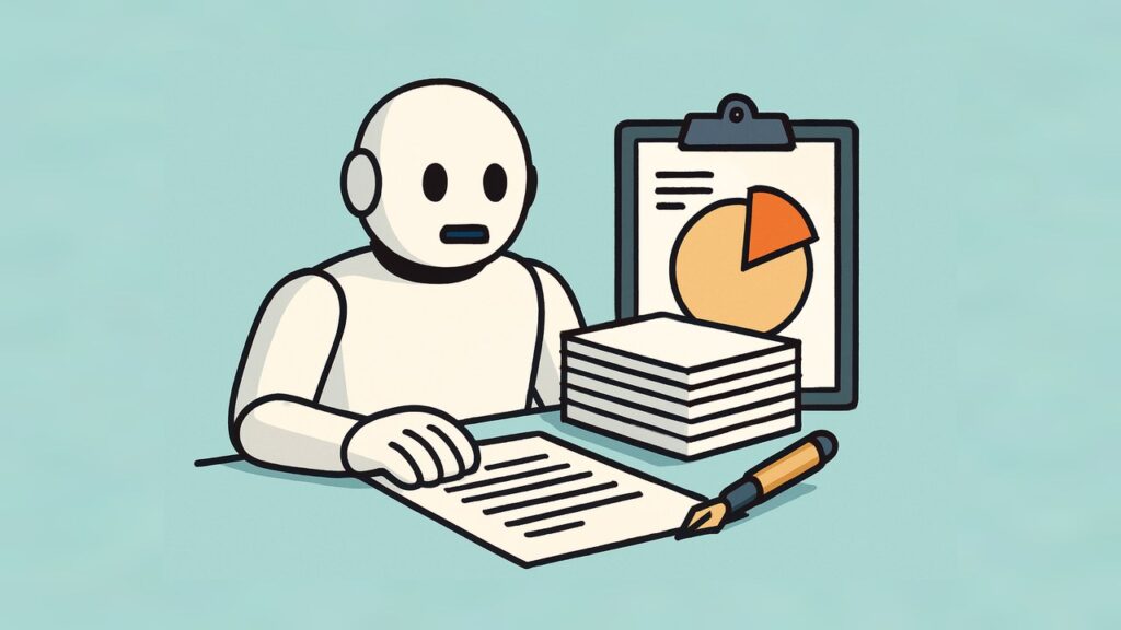 Krant met opiniepagina naast laptopscherm met zichtbaar AI-detectorresultaat